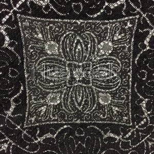 black and shiny white jacquard chenille fabric close side